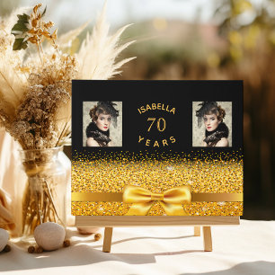 Birthday party black gold bow photo guest book