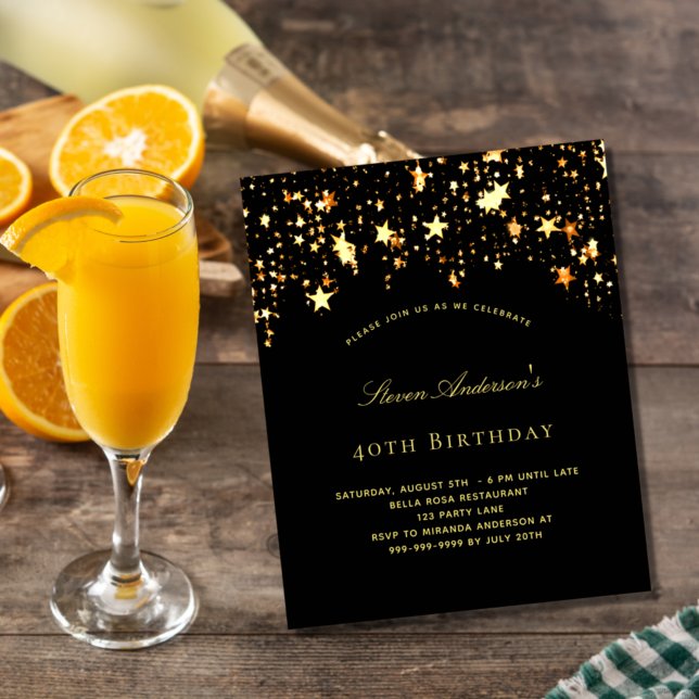 Birthday party black gold budget invitation flyer (Creator Uploaded)