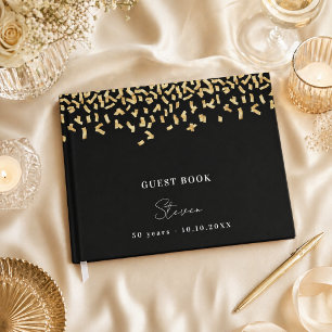 Birthday party black gold confetti guest book