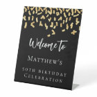 Birthday party black gold confetti welcome