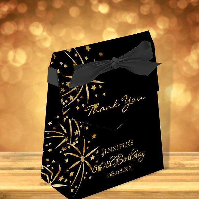 Birthday party black gold fireworks elegant glam favour box (Creator Uploaded)