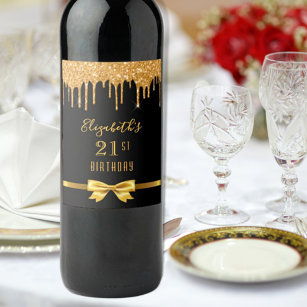 Birthday party black gold glitter 50 years wine label