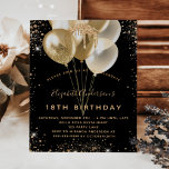 Birthday party black gold glitter balloons budget flyer<br><div class="desc">Please note that this invitation is on flyer paper and very thin. Envelopes are not included. For thicker invitations (same design) please visit our store. For an elegant 18th (or any age) birthday party. A stylish black background. Decorated with dark gold glitter, sparkles and balloons. Personalise and add a name,...</div>
