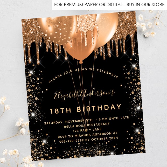 Birthday party black gold glitter budget flyer (Creator Uploaded)