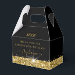 Birthday Party Black Gold Glitter Confetti Favour Box<br><div class="desc">Elegant party favour box with yellow gold glitter border and confetti sprinkles on a black background with custom thank you text, perfect for a modern and chic birthday, bat mitzvah, Quinceañera, bridal shower, baby shower or bachelorette party. Click CUSTOMIZE FURTHER to change the fonts, colours and layout to create a...</div>