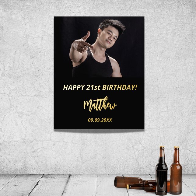 Birthday party black gold glitter photo foil prints (Creator Uploaded)