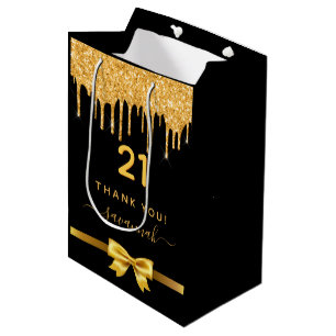 Birthday party black gold glitter thank you favour medium gift bag