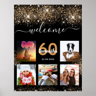 Birthday party black gold glitter welcome poster