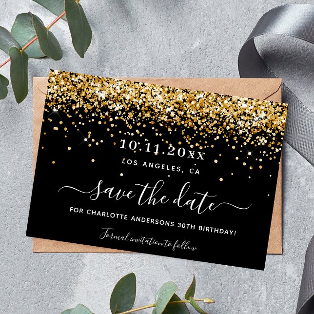 Birthday party black gold save the date (Creator Uploaded)
