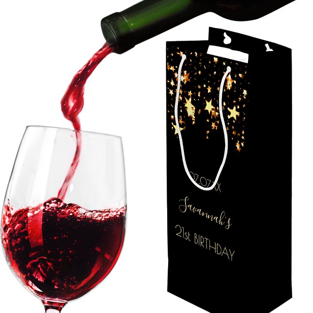Birthday party black gold stars glam dripping wine gift bag (Creator Uploaded)