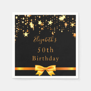 Birthday party black gold stars modern monogram napkin
