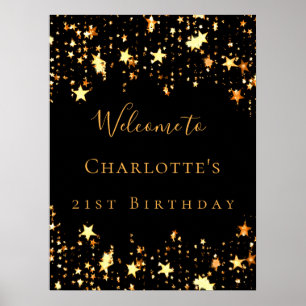 Birthday party black gold stars welcome poster
