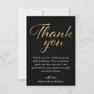 Birthday Party Black & Gold Thank You Card