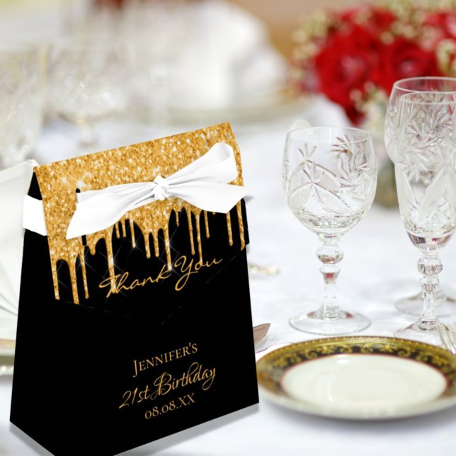 Birthday Party black gold thank you Favour Box (Creator Uploaded)