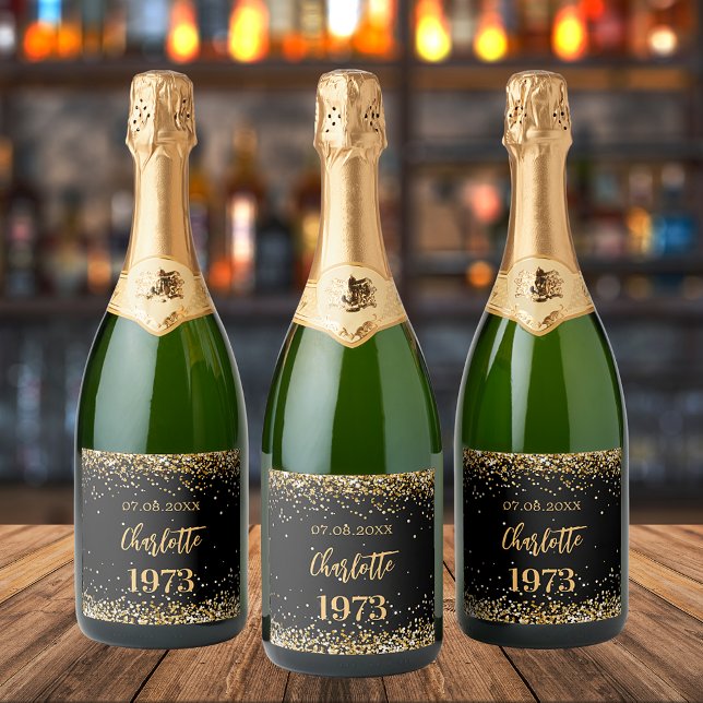 Birthday party black gold year born sparkling wine label (Creator Uploaded)
