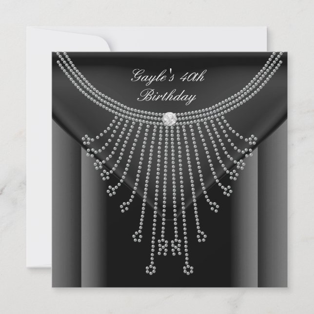 Birthday Party Black Necklace Jewel Diamond Invitation (Front)
