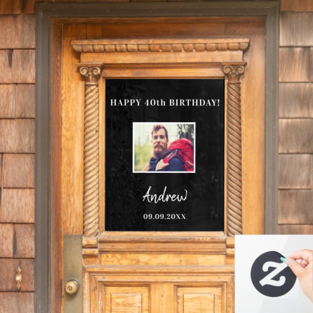 Birthday party black photo name guy window cling (Home Door)