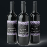 Birthday party black purple glitter dust name  wine label<br><div class="desc">A wine label for a girly and glamourous 21st (or any age) birthday party.  A black background with purple,  violet faux glitter dust. Personalise and add a date,  name and age 21. The name is written with an elegant hand lettered style script.</div>