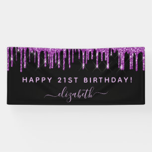 Birthday party black purple glitter sparkle modern banner