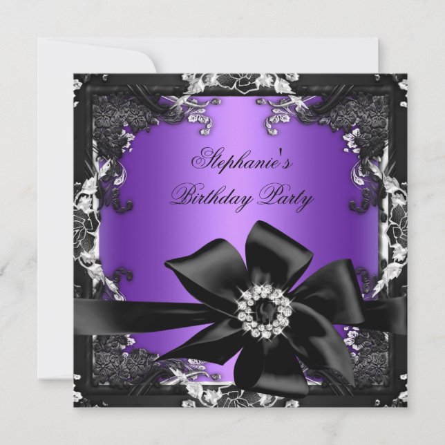 Birthday Party Black Purple Silver Jewel Image Invitation (Front)