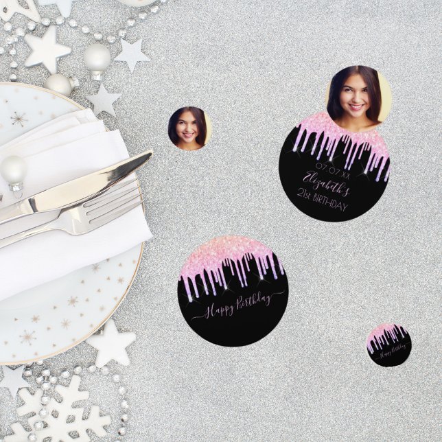 Birthday party black rainbow glitter photo pink confetti (Creator Uploaded)