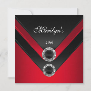 Birthday Party Black Red Diamond Jewel Invitation