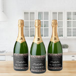 Birthday party black rose gold glitter name sparkling wine label<br><div class="desc">A wine label for a girly and glamourous 21st (or any age) birthday party.  A black background with rose gold faux glitter dust. Personalise and add a date,  name and age 21. The name is written with an elegant hand lettered style script.</div>