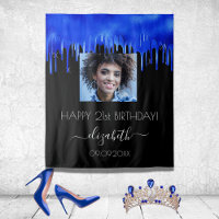 Birthday party black royal blue drips photo name