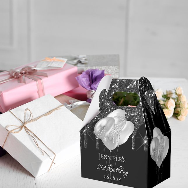 Birthday party black silver glitter drips balloons favour box (Creator Uploaded)