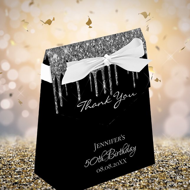Birthday party black silver glitter thank you favour box (Creator Uploaded)