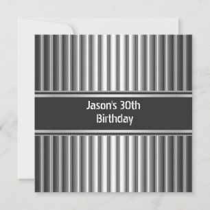 Birthday Party Black Silver Mens 30th Invitation