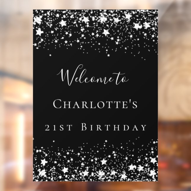 Birthday party black silver stars welcome window cling (Sheet 2)