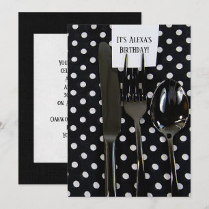 Birthday Party-black silverware Invitation