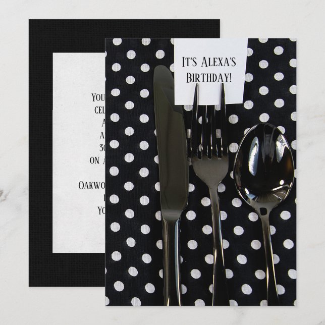 Birthday Party-black silverware Invitation (Front/Back)