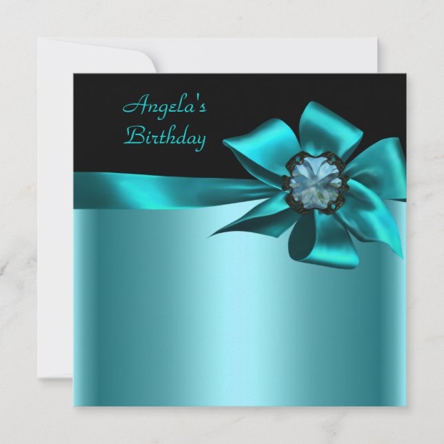 Birthday Party Black Teal Blue Bow Invitation (Front)