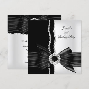 Birthday Party Black White Pearl Diamond Image Invitation