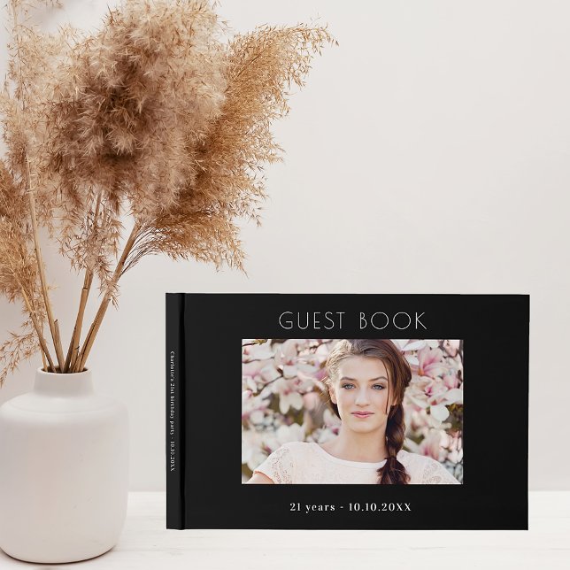 Birthday party black white photo collage guest book (Creator Uploaded)