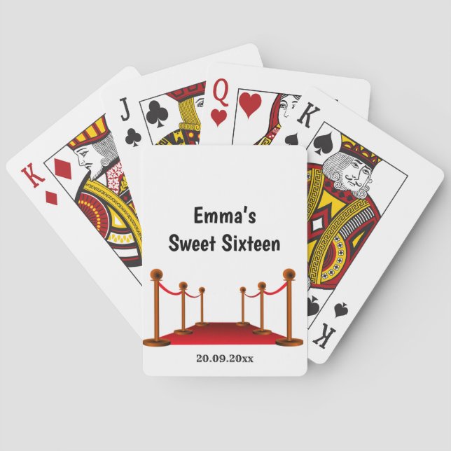 Birthday Party Black White Red Carpet Name  Playing Cards (Back)