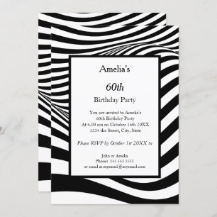 Birthday Party Black White Wave Invitation
