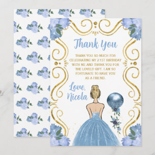 Birthday Party Blonde Princess Blue  Thank You Card