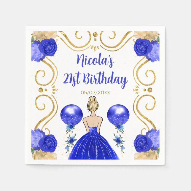 Birthday Party Blonde Princess in Blue Napkin (Front)