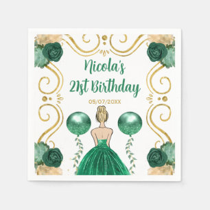 Birthday Party Blonde Princess in Green Napkin