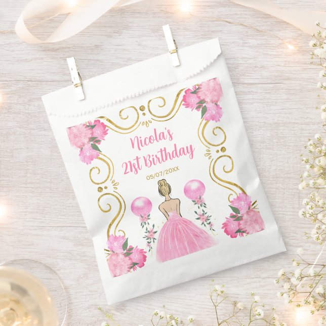 Birthday Party Blonde Princess in Pink Favour Bags (Clipped)