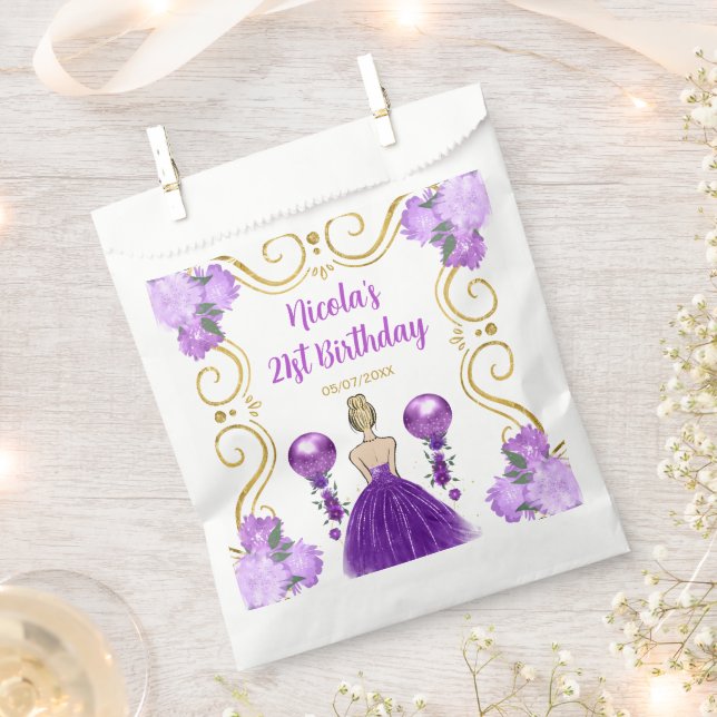 Birthday Party Blonde Princess in Purple Favour Bags (Clipped)