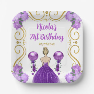Birthday Party Blonde Princess in Purple Paper Plate