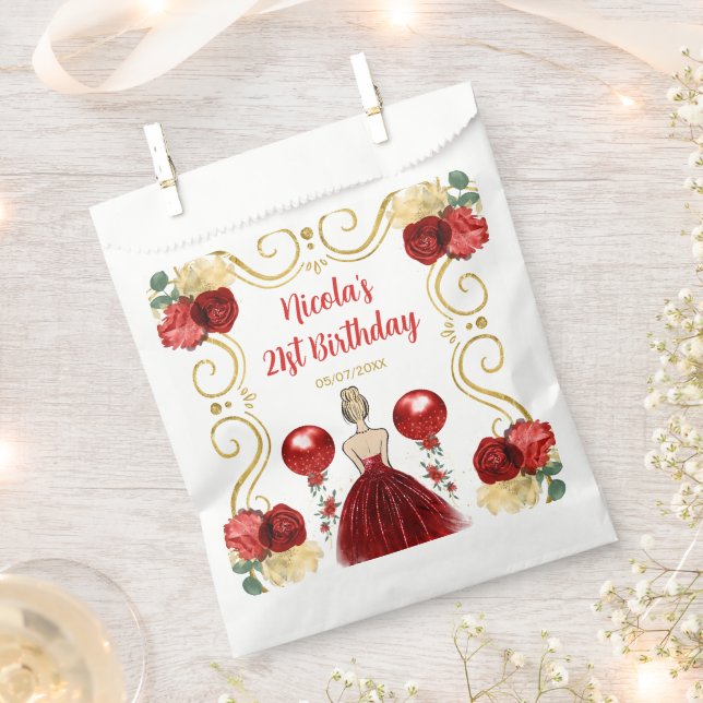 Birthday Party Blonde Princess in Red Favour Bags (Clipped)