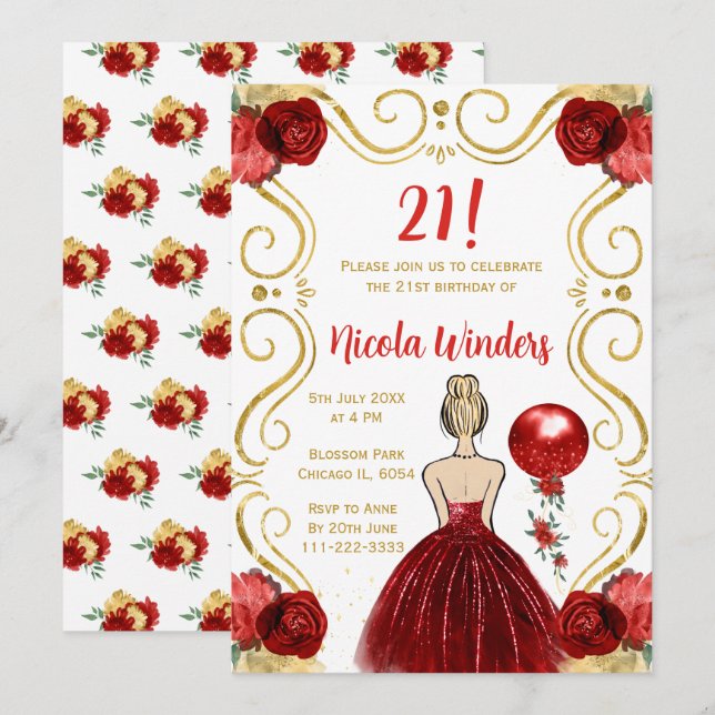 Birthday Party Blonde Princess in Red Invitation (Front/Back)