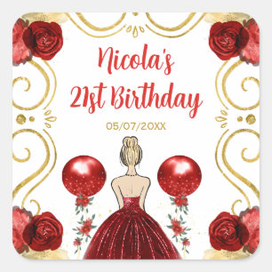 Birthday Party Blonde Princess in Red Square Sticker