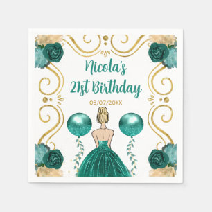 Birthday Party Blonde Princess in Teal Napkin