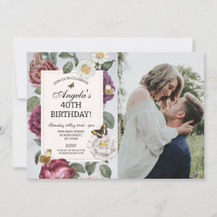 Birthday Party Bloom Butterfly Floral Photo Invitation